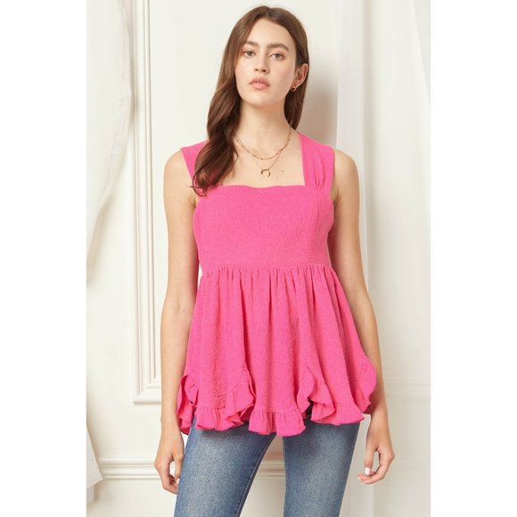 entro Tops - Entro Square Neck Babydoll Top,  Pink